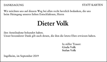 Traueranzeige von Dieter Volk von vrm-trauer
