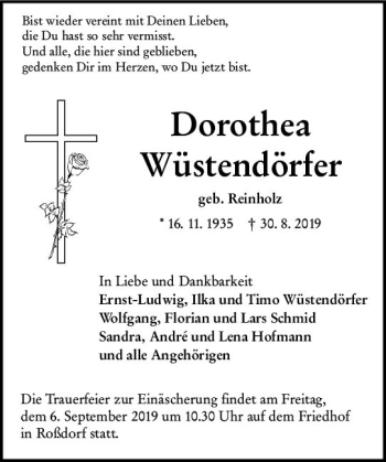 Traueranzeige von Dorothea Wüstendörfer von vrm-trauer