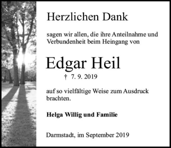 Traueranzeige von Edgar Heil von vrm-trauer