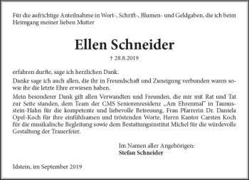 Traueranzeige von Ellen Schneider von vrm-trauer