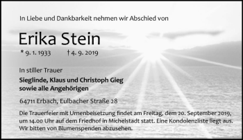 Traueranzeige von Erika Stein von vrm-trauer
