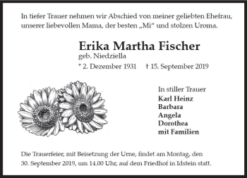Traueranzeige von Erika Martha Fischer von vrm-trauer