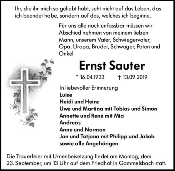 Traueranzeige von Ernst Sauter von vrm-trauer