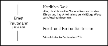 Traueranzeige von Ernst Trautmann von vrm-trauer