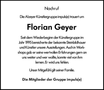 Traueranzeige von Florian Geyer von vrm-trauer