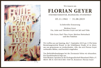 Traueranzeige von Florian Geyer von vrm-trauer