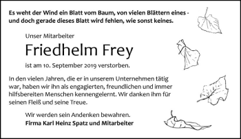 Traueranzeige von Friedhelm Frey von vrm-trauer