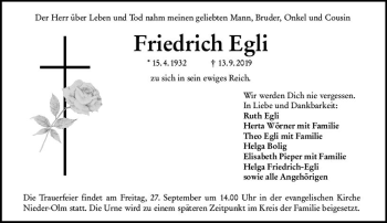 Traueranzeige von Friedrich Egli von vrm-trauer