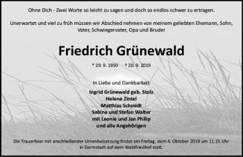 Traueranzeige von Friedrich Grünewald von vrm-trauer