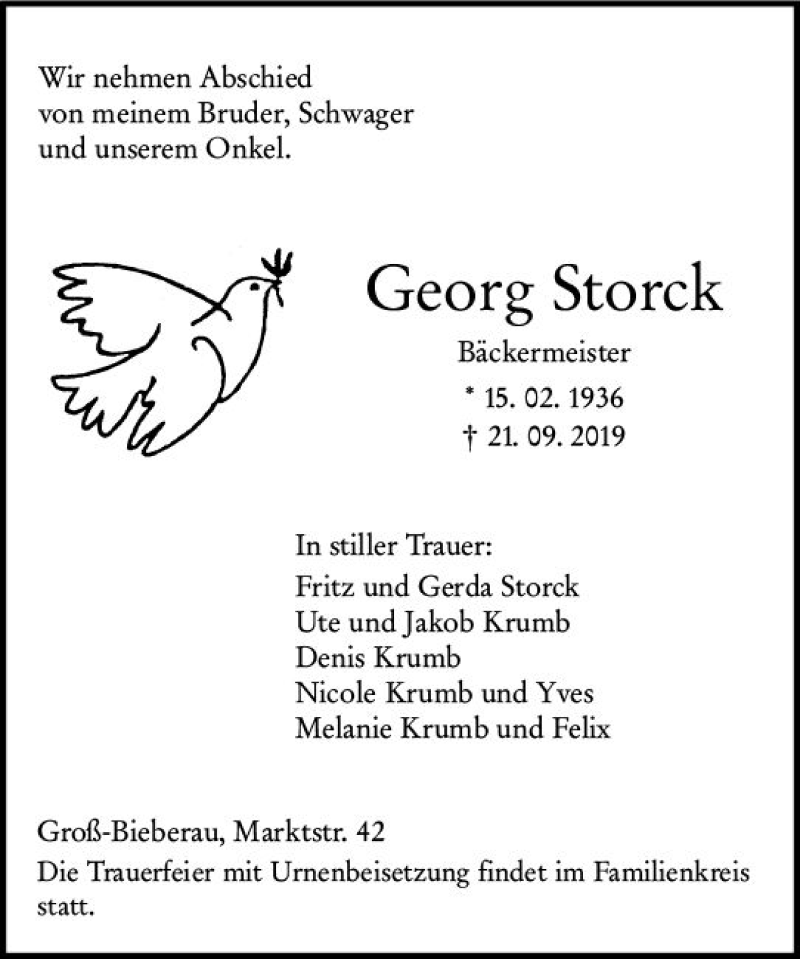  Traueranzeige für Georg Storck vom 30.09.2019 aus vrm-trauer