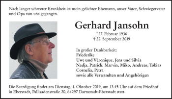 Traueranzeige von Gerhard Jansohn von vrm-trauer