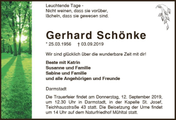 Traueranzeige von Gerhard Schänke von vrm-trauer