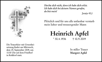 Traueranzeige von Heinrich Apfel von vrm-trauer