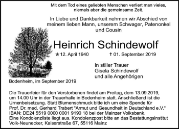 Traueranzeige von Heinrich Schindewolf von vrm-trauer