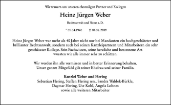 Traueranzeige von Heinz Jürgen Weber von vrm-trauer