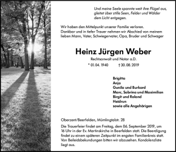 Traueranzeige von Heinz Jürgen Weber von vrm-trauer