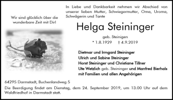 Traueranzeige von Helga Steininger von vrm-trauer