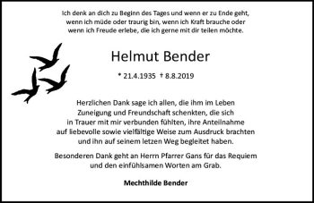 Traueranzeige von Helmut Bender von vrm-trauer