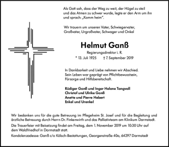 Traueranzeige von Helmut Ganß von vrm-trauer