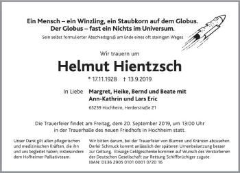 Traueranzeige von Helmut Hientzsch von vrm-trauer