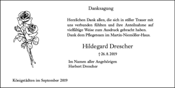 Traueranzeige von Hildegard Drescher von vrm-trauer