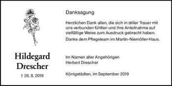 Traueranzeige von Hildegard Drescher von vrm-trauer