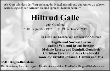 Traueranzeige von Hiltrud Galle von vrm-trauer