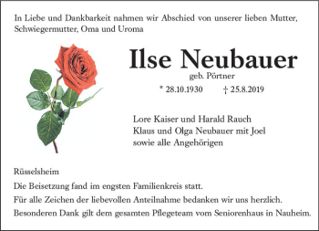 Traueranzeige von Ilse Neubauer von vrm-trauer