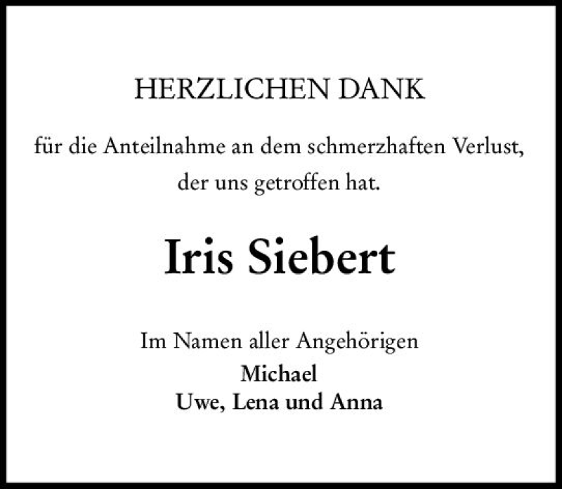  Traueranzeige für Iris Siebert vom 03.09.2019 aus vrm-trauer