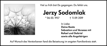 Traueranzeige von Jerzy Sodomlak von vrm-trauer