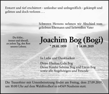 Traueranzeige von Joachim Bog von vrm-trauer