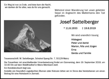 Traueranzeige von Josef Sattelberger von vrm-trauer