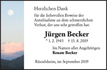 Traueranzeige von Jürgen Becker von vrm-trauer