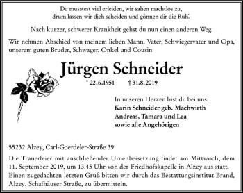 Traueranzeige von Jürgen Schneider von vrm-trauer