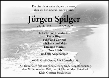 Traueranzeige von Jürgen Spilger von vrm-trauer