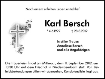 Traueranzeige von Karl Bersch von vrm-trauer