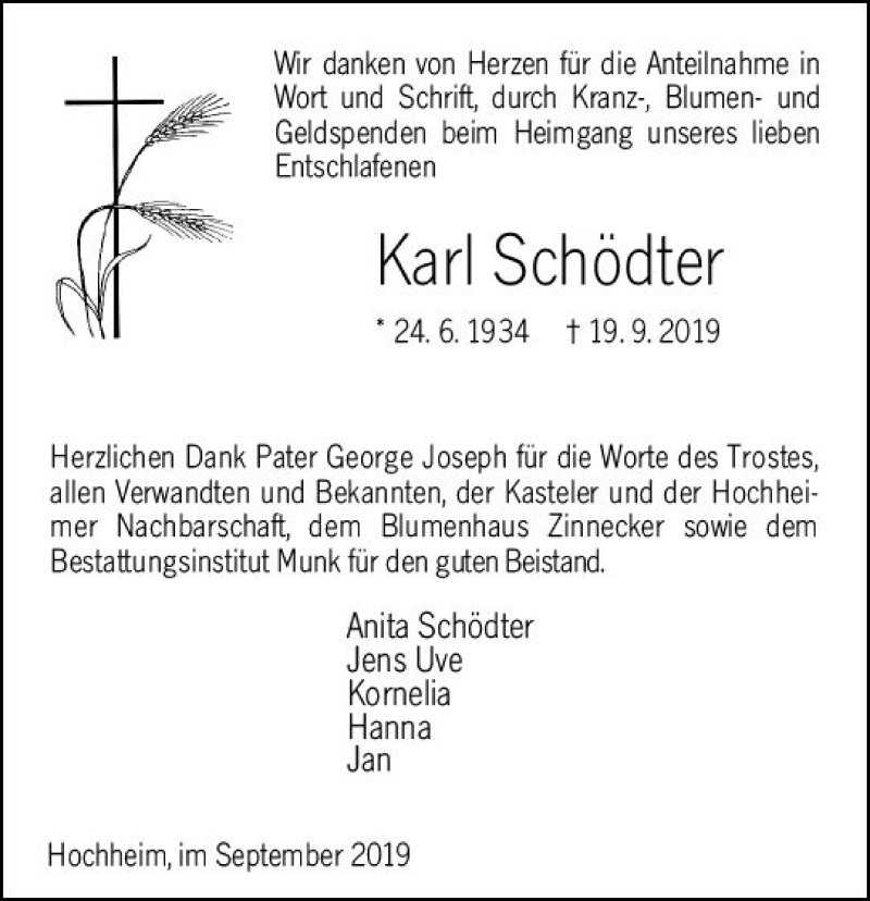  Traueranzeige für Karl Schödter vom 27.09.2019 aus vrm-trauer