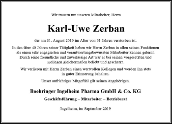 Traueranzeige von Karl-Uwe Zerban von vrm-trauer
