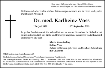 Traueranzeige von Karlheinz Voss von vrm-trauer