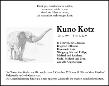 Traueranzeige von Kuno Kotz von vrm-trauer