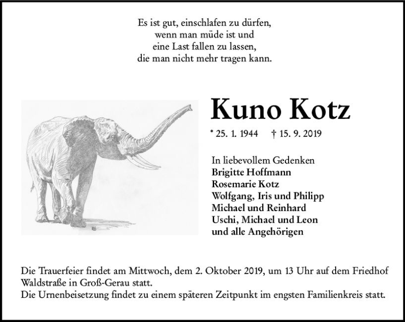  Traueranzeige für Kuno Kotz vom 28.09.2019 aus vrm-trauer