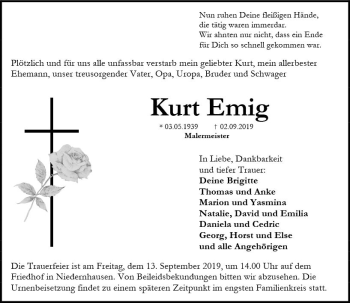 Traueranzeige von Kurt Emig von vrm-trauer