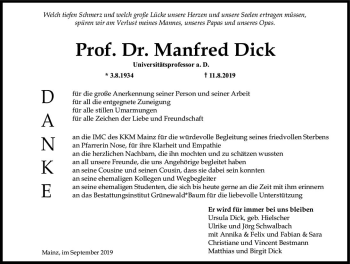 Traueranzeige von Manfred Dick von vrm-trauer