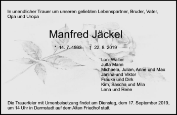 Traueranzeige von Manfred Jäckel von vrm-trauer