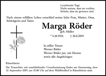 Traueranzeige von Marga Röder von vrm-trauer