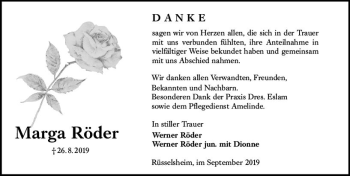 Traueranzeige von Marga Röder von vrm-trauer