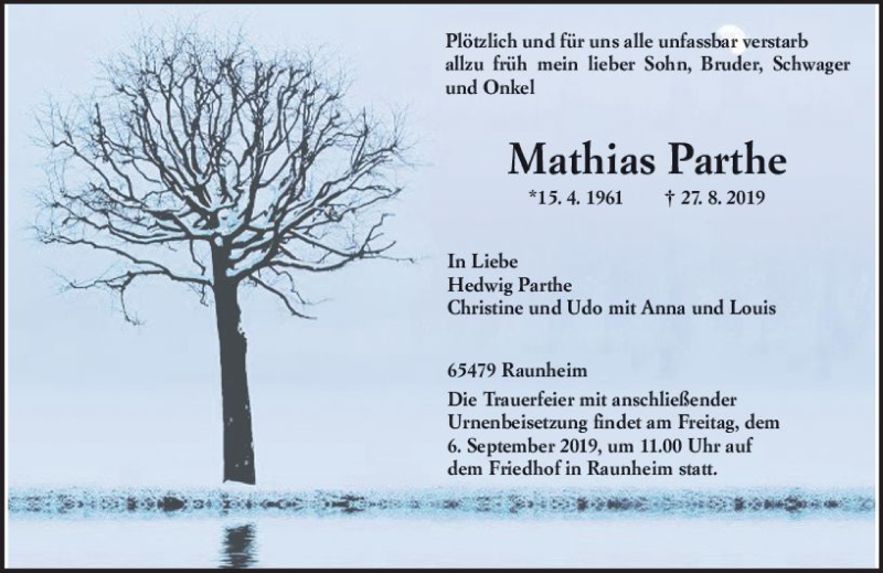  Traueranzeige für Mathias Parthe vom 03.09.2019 aus vrm-trauer
