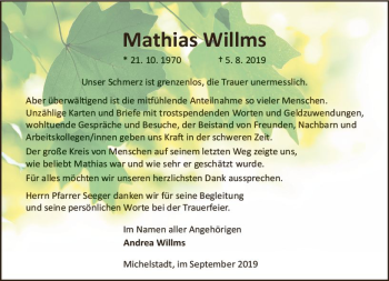 Traueranzeige von Mathias Willms von vrm-trauer