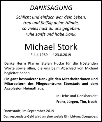Traueranzeige von Michael Stork von vrm-trauer