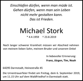 Traueranzeige von Michael Stork von vrm-trauer